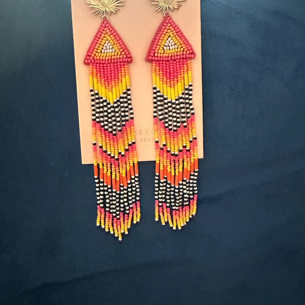 100% Authentic Mignonne Gavigan Pink Multi Long Beaded Fringe Earrings